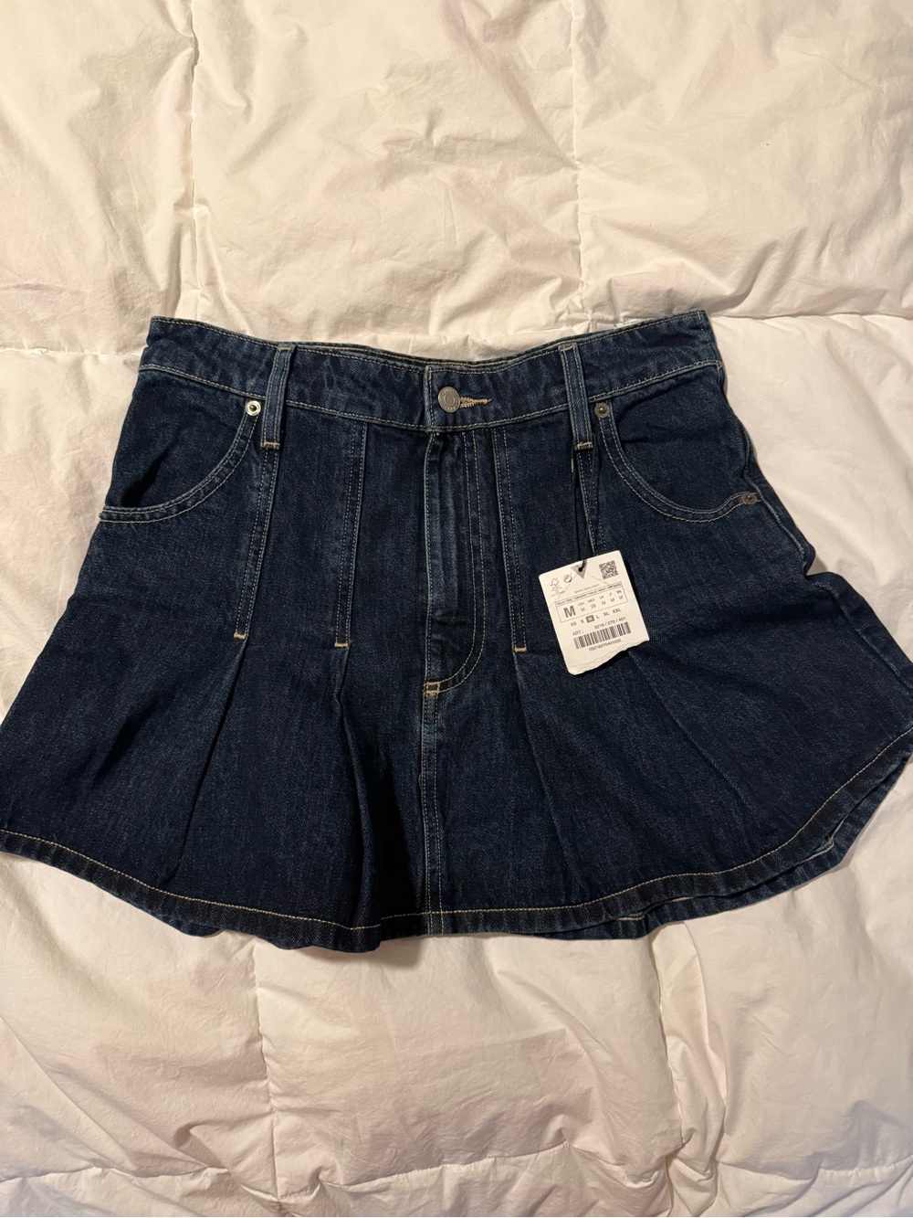 Zara Dark Denim Pleated Mini Skirt